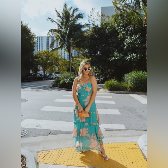 Anthropologie Hutch Milo Floral Tiered Maxi Dress Sundress Turquoise Blue - Picture 3 of 7